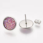 Сережки Пусети, Нерж. Сталь + Смола, Рожевий, 14мм, Штифт: 0.8мм, 1 пара, фото 2