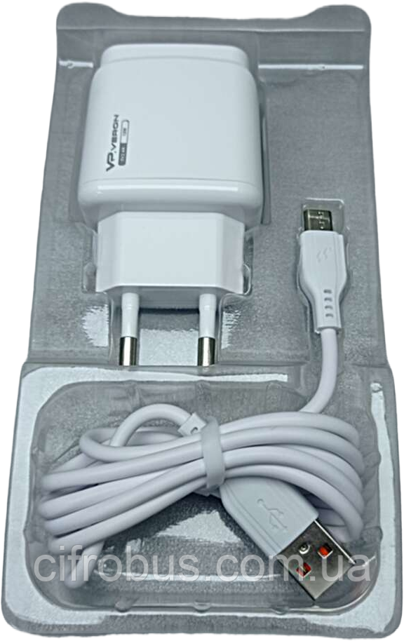 Зарядний пристрій Veron VR-C12M set (Micro) 2 USB 2.4 A Black, фото 1