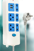 Подовжувач мережевий фільтр Мережевий фільтр Amely AD-ES1004+USB 1.5 м (5 розеток/2 USB/1A)