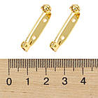 Основа під Брошку Латунь, Шпилька, з 2-ма отворами, Клас ААА, Позолота 18К, 28х5х6мм, Пін 1мм, 2 шт, фото 3