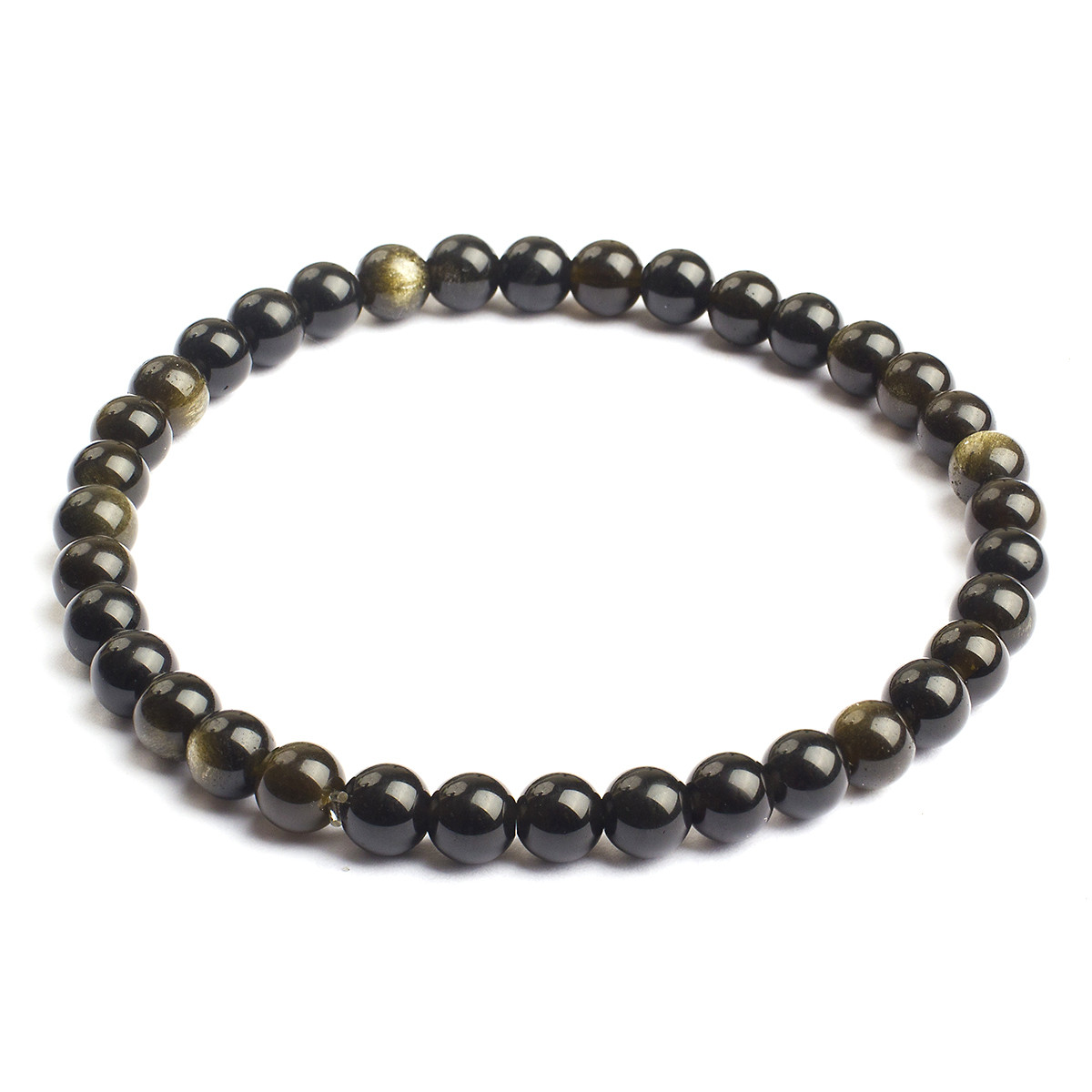 Браслет з Намистин Натурального Золотистого Обсидіану, Еластичний, 5-6см, Намистина 5.8-6.8мм, 27-31шт/браслет, фото 1