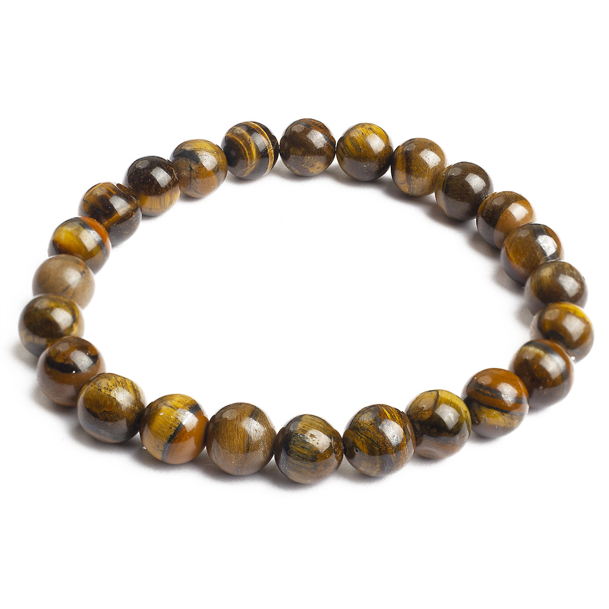 Браслет з Намистин Натурального Тигрового Ока, Еластичний, 5.5-6см, Намистина 8мм, 20-22шт/браслет, фото 1
