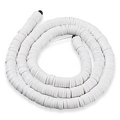 Намистини Екологічні з Полімерної Глини, Ручна Робота, Круглі Плоскі, Білий, 6х1мм, 350шт/43см/нитка