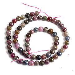 Намистини Натуральний Червоний Корунд/Рубін і Сапфір, на Нитках, Круглі, 6мм, 64шт/38.5см/нитка