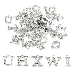 Кулони Підвіски Букви зі Стразами, Платина, 14-19мм, 40 шт