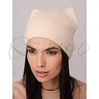 Шапка жіноча кішка ангорова утеплена флісом з вушками без відвороту Leks БАГІРА Перлина