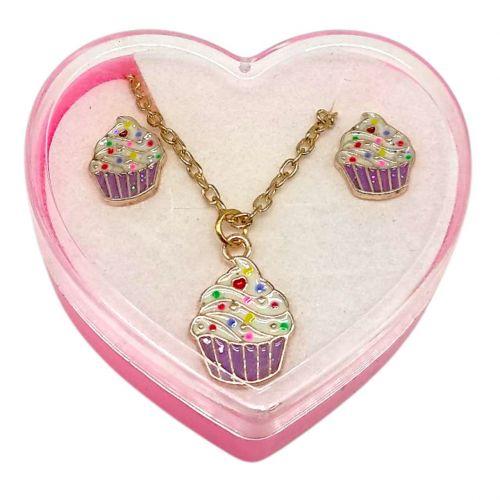 Дитячий набір прикрас: кулон+сережки (З лавандовим кексиком) [tsi276324-TSI], фото 1