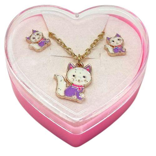 Дитячий набір прикрас: кулон+сережки (З світло лавандовою кицею) [tsi276327-TSI], фото 1