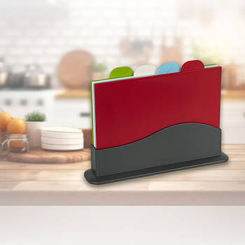 Комплект прямокутних обробних дощок з підставкою 4 в 1 для кухні 9098 Кольорові