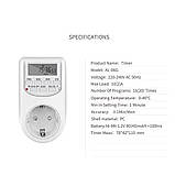 Таймер — розетка цифрова EU KAM111-FU-GV. Таймер 10 А, електронний, 2,3 кВт добовий, за днями тижня, крок 1 м, фото 4