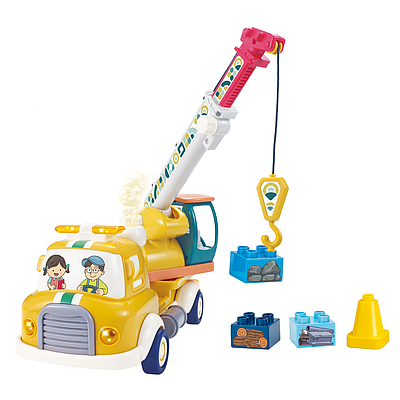 Інерційна машинка конструктор підйомний кран автокран для дітей / Збірна іграшка вантажівка світло звук пара DIY