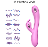 Вібратор з підігрівом у Рожевому кольорі, Вібратор кролик для вагінальної та кліторальної стимуляції, Інтимні, фото 2