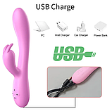 Вібратор з підігрівом у Рожевому кольорі, Вібратор кролик для вагінальної та кліторальної стимуляції, Інтимні, фото 6