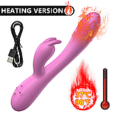 Вібратор з підігрівом у Рожевому кольорі, Вібратор кролик для вагінальної та кліторальної стимуляції, Інтимні, фото 10