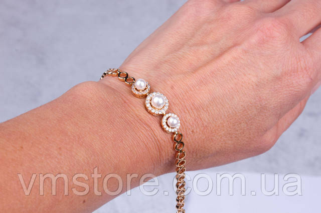 Браслет женский с жемчугом позолота