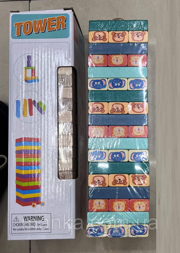Дерев’яна іграшка джанга вежа кольорова C9401 у кор. 28*8см, фото 1