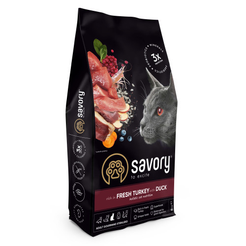 Корм сухий Savory Adult Cat Steril Fresh Turkey and Duck для стерилізованих котів з індичкою та качкою 8 кг (*), фото 1