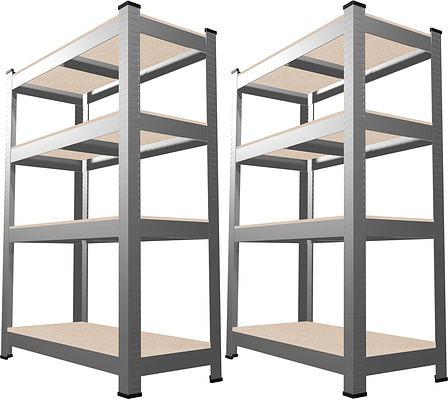 Набір з 2-х металевих стелажів (150 x 70 x 30 см) 4 полиці, навантаження - 150 кг на полицю, Сірий, фото 1