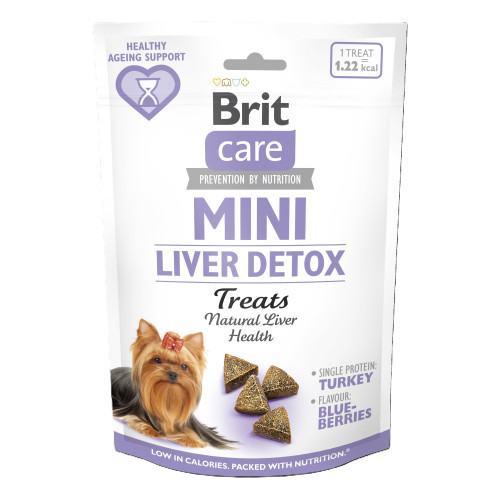 Ласощі Brit Care Mini Treats Liver Detox для собак малих порід, для детоксу печінки, з індичкою і смаком чорниці, 50 г (*), фото 1