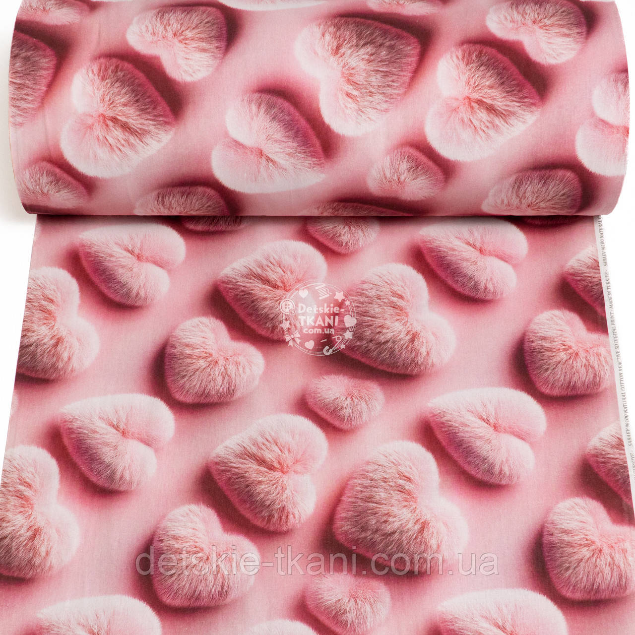 Ранфорс digital з цифровим друком 5D "Хутряні рожеві серця", №5749, фото 1