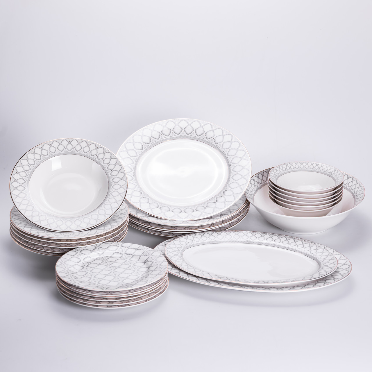 Столовий сервіз Emir на 6 персон, посуд з порцеляни 27 предметів набір тарілок та блюд, фото 1