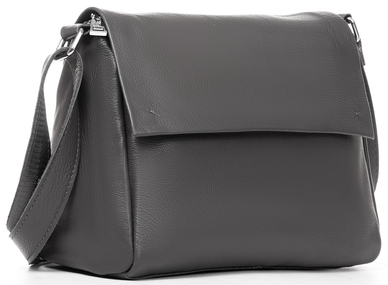 Сумка темно-сіра жіноча шкіряна з натуральної шкіри на плече один відділ з кишенями Alex Rai 6504