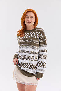 Джемпер "Ягода" (оливковий-білий)