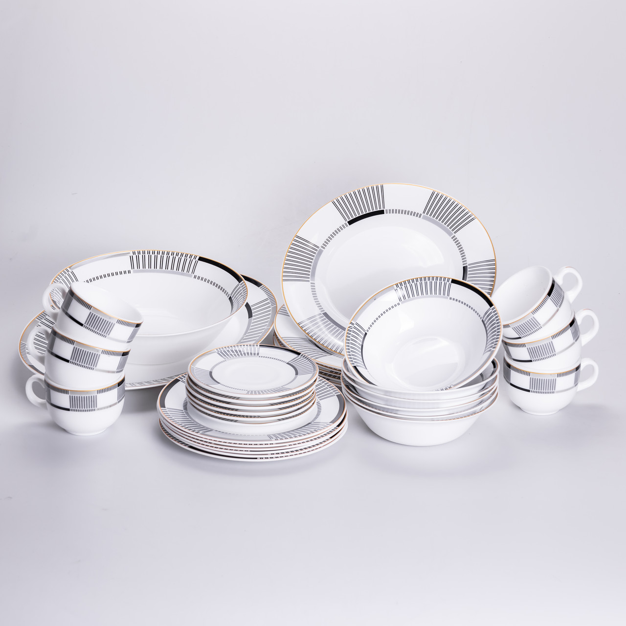 Столовий сервіз Geometry на 6 персон, посуд з порцеляни 32 предметів набір тарілок та блюд, фото 1