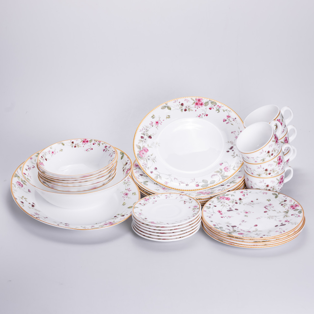 Столовий сервіз Strawberry на 6 персон, посуд з порцеляни 32 предметів набір тарілок та блюд, фото 1