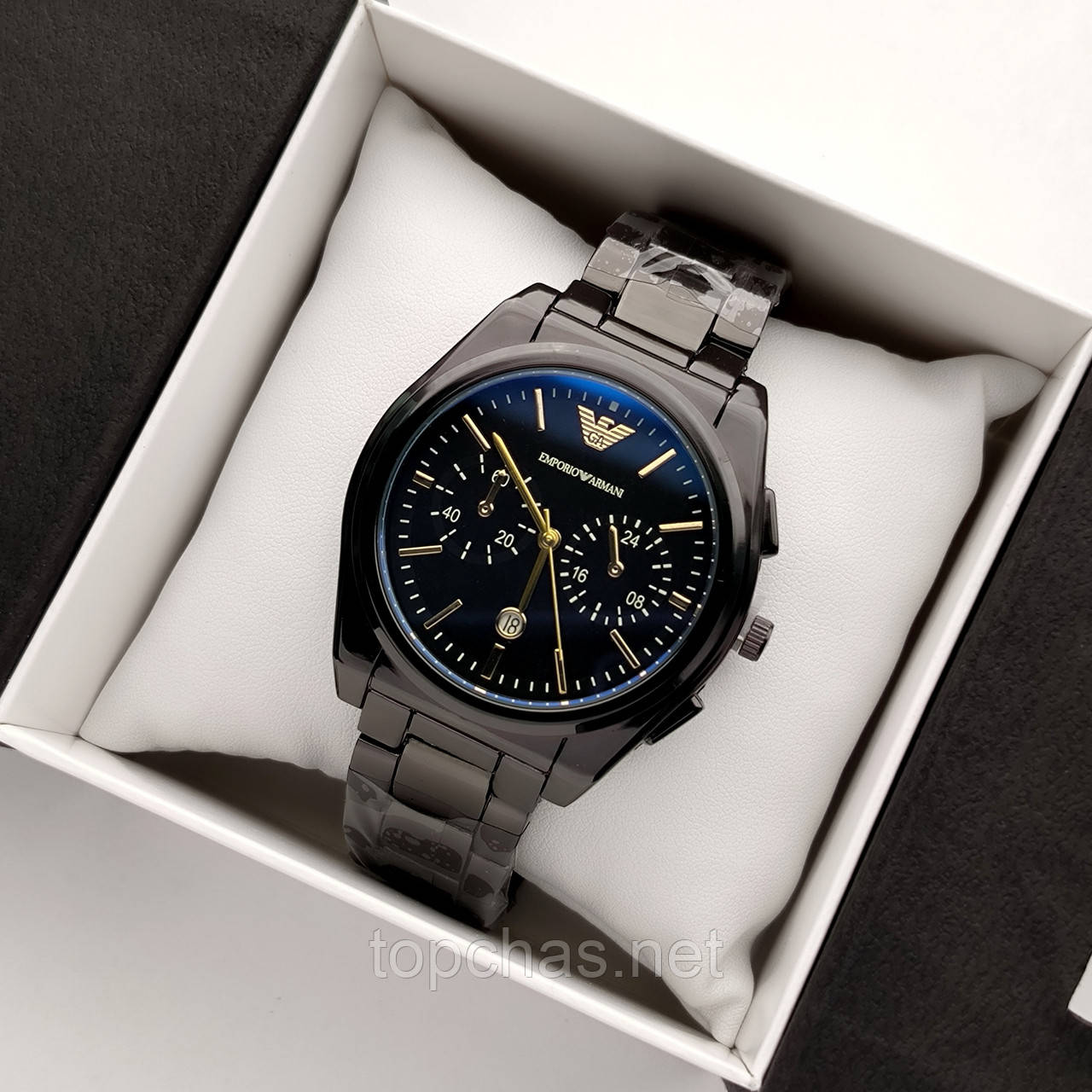 Чоловічий наручний годинник Armani (Армані) чорного кольору, металевий браслет, дата - код 2593b, фото 1