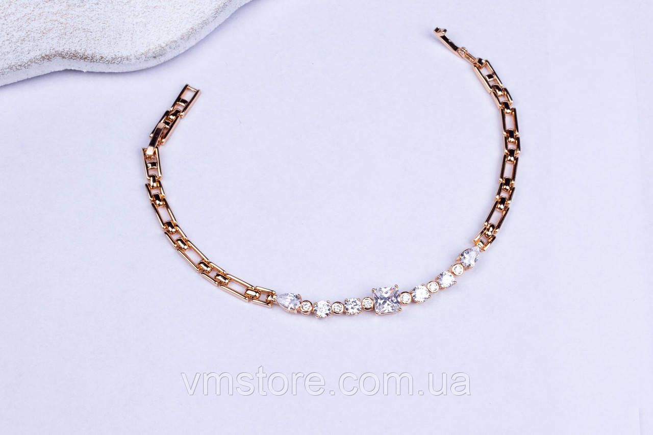 Ошатний жіночий браслет на руку, позолота 18 к з фіанітами, фото 1