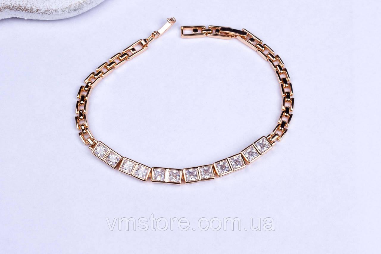 Гарний жіночий браслет, позолота 18 к із фіанітами, фото 1