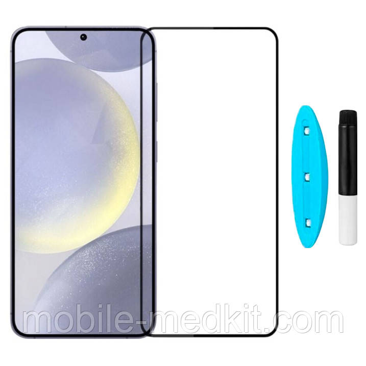 Скло Samsung S931 Galaxy S25 (0.25 мм, 3D, прозоре) в комплекті з UV клеєм і лампою, фото 1
