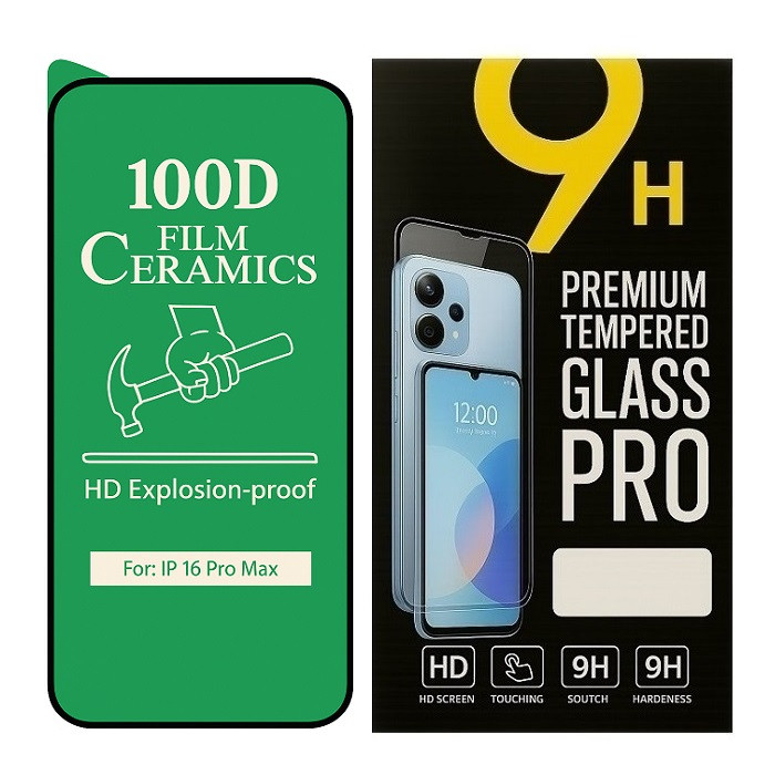 Протиударна захисна плівка Ceramics 100D для iPhone 16 Pro Max з чорною рамкою, глянцева