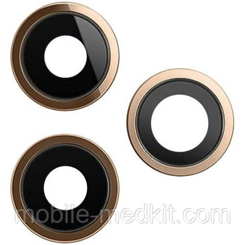 Скло камери iPhone 12 Pro з рамкою gold (комплект 3шт), фото 1