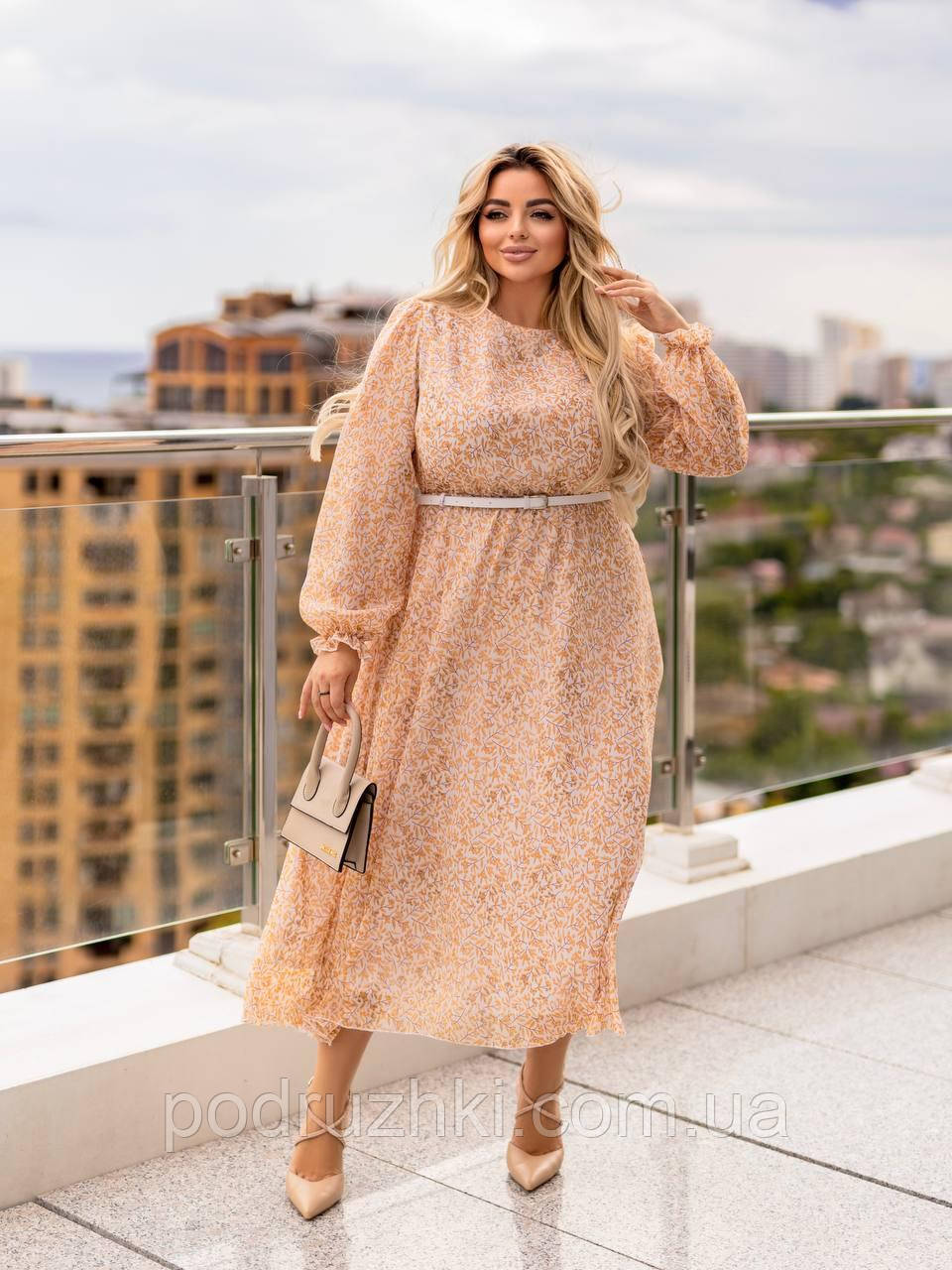 Шифонова сукня жіноча на трикотажній підкладці Розміри 50-52, 54-56, 58-60, 62-64, фото 1