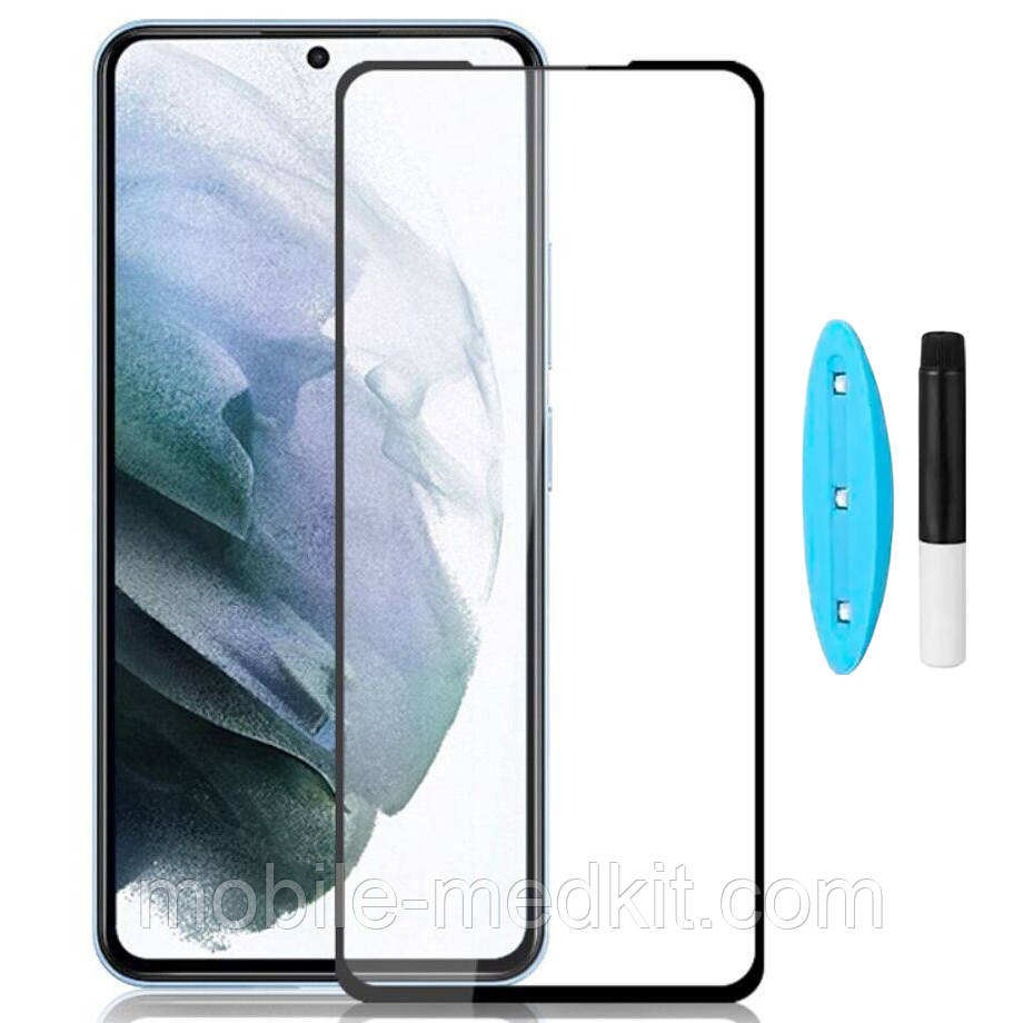 Скло Samsung S901/ S911 Galaxy S22/ S23 5G (0.25 мм, 3D, прозоре) в комплекті з UV клеєм і лампою, фото 1