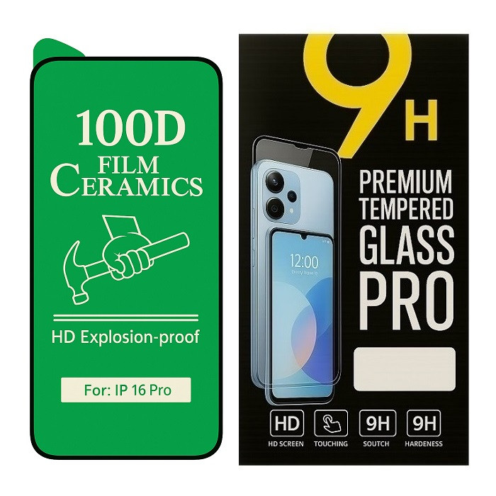 Протиударна захисна плівка Ceramics 100D для iPhone 16 Pro з чорною рамкою, глянцева, фото 1