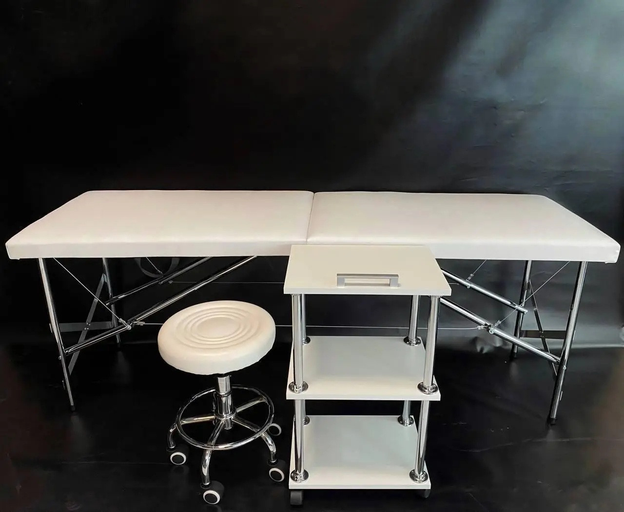 Кушетка косметологічна автомат "Комфорт" - біла еко-шкіра, для вій, для бровиста, для шугарингу масажу, фото 1