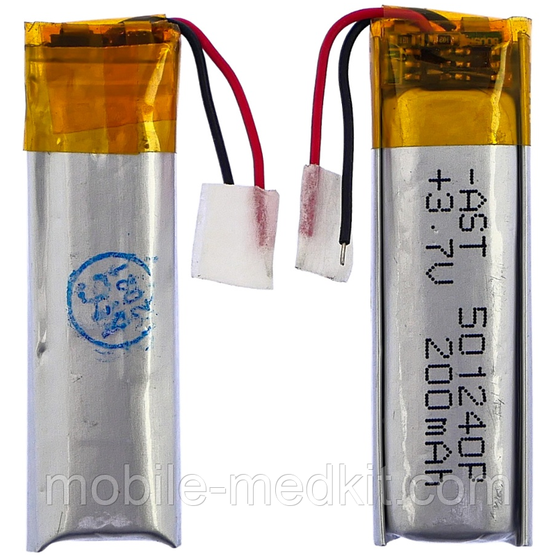 АКБ універсальна 501240P (44*12*5 200mAh 3.7V) для кейсів навушників, Bluetooth гарнітур, MP3 плеєрів, фото 1