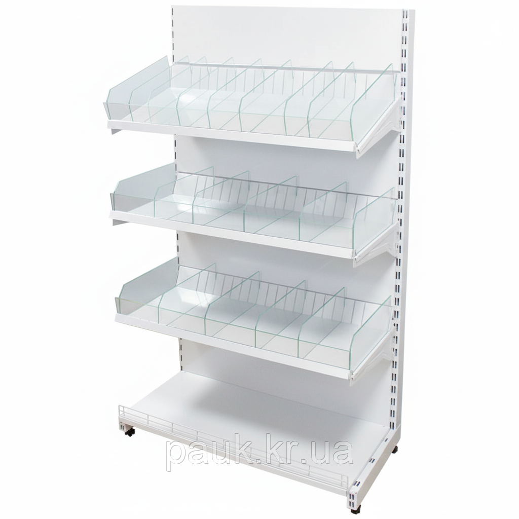 Кондитерський стелаж 1600*950 мм ТИП 11, стелаж приставний торговий, стелаж торговий зі скляними відділами, стелаж для кондитерки, фото 1