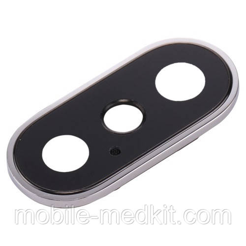 Скло камери iPhone X з рамкою silver, фото 1