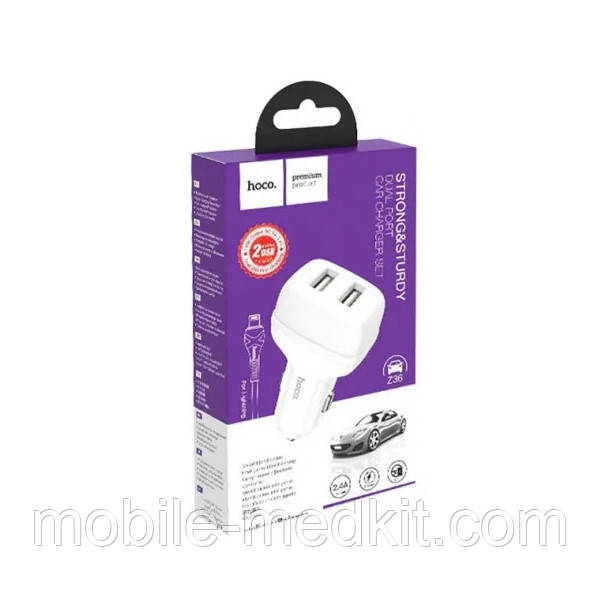 АЗП HOCO Z36 2USB + кабель Lightning white, фото 1