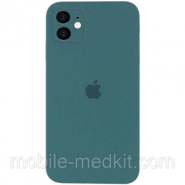 Silicone case for iPhone 11 (55) Pine Green (квадратний) square side, фото 1