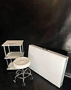 Стартовий набір косметолога "Економ" білий: Кушетка косметологічна , Стілець без спинки, Етажерка для майстра, фото 2