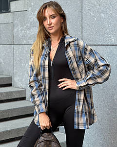 Жіноча сорочка в клітинку Блакитна/Капучино