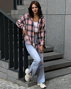 Жіноча сорочка в клітинку Синій/Рожевий