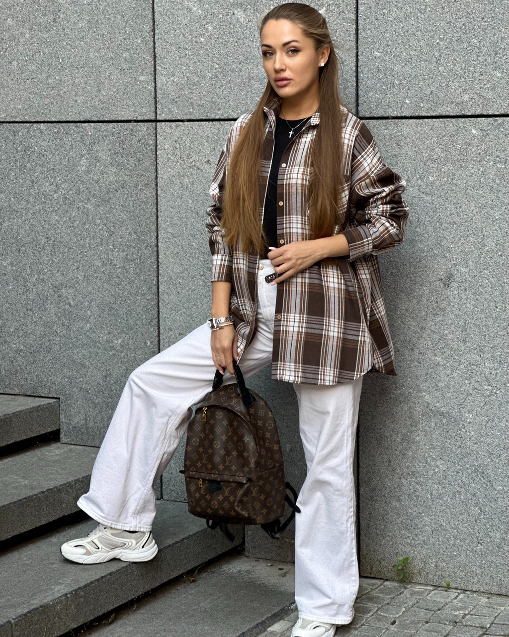 Жіноча сорочка в клітинку Шоколад, фото 1