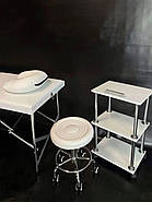 Стартовий набір косметолога "Комфорт" білий: Кушетка косметологічна , Стілець без спинки, Етажерка для майстра, фото 2