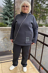 Жіночий теплий костюм великого розміру зимовий фліс сірий колір